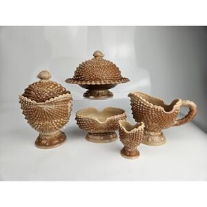 Northwood Argonaut Shell Slag Glass 5 Pc Vanity Set N Mark Heirloom Set Wow!